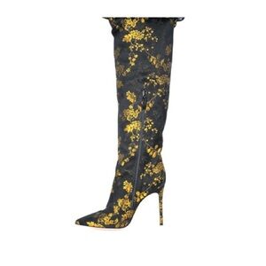 Gianvito Rossi Black and Gold Floral Heeled Boots